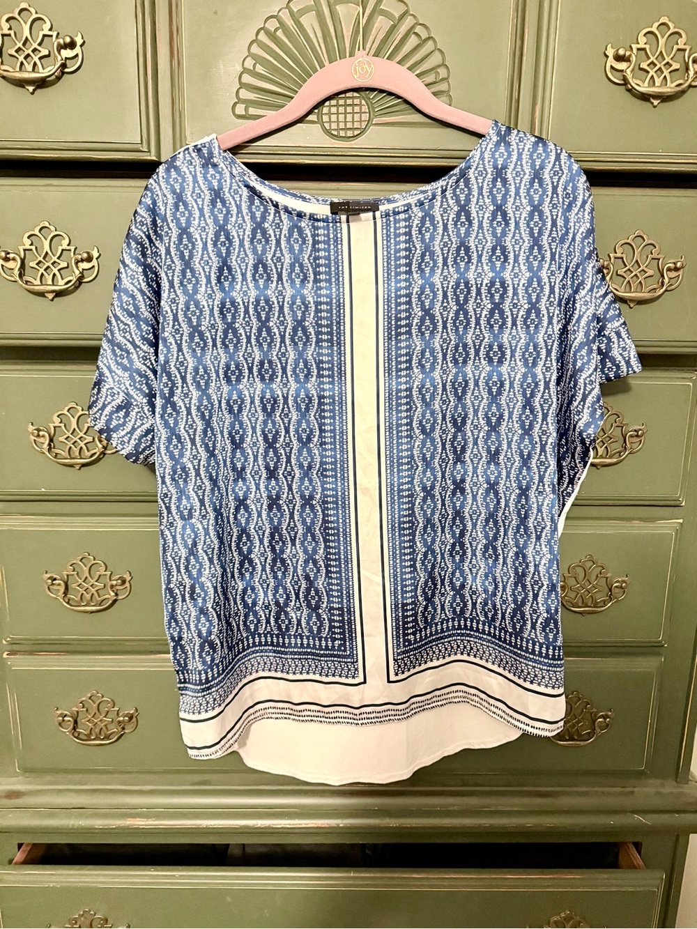 The Limited Blue and Cream Printed Short-Sleeve Blouse
